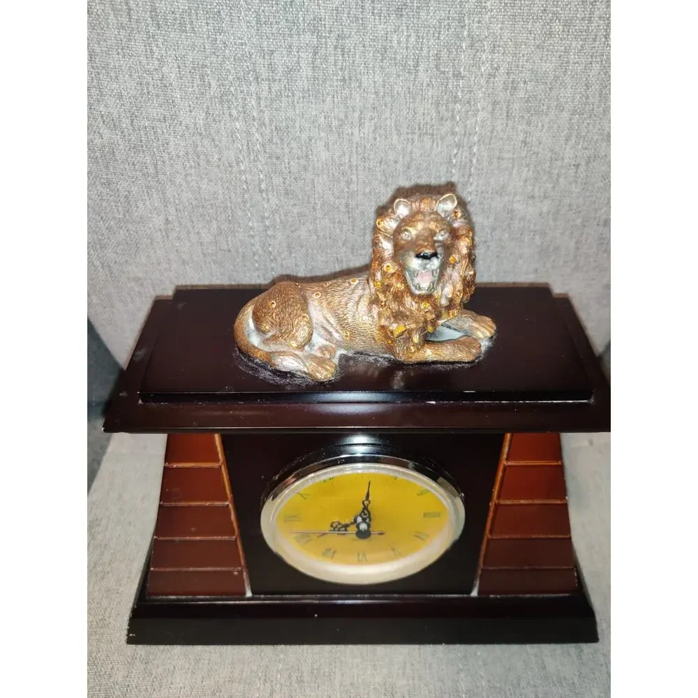 Vintage Wood Mantle Lion Clock Decorative Piece Only Clock Does Not Function